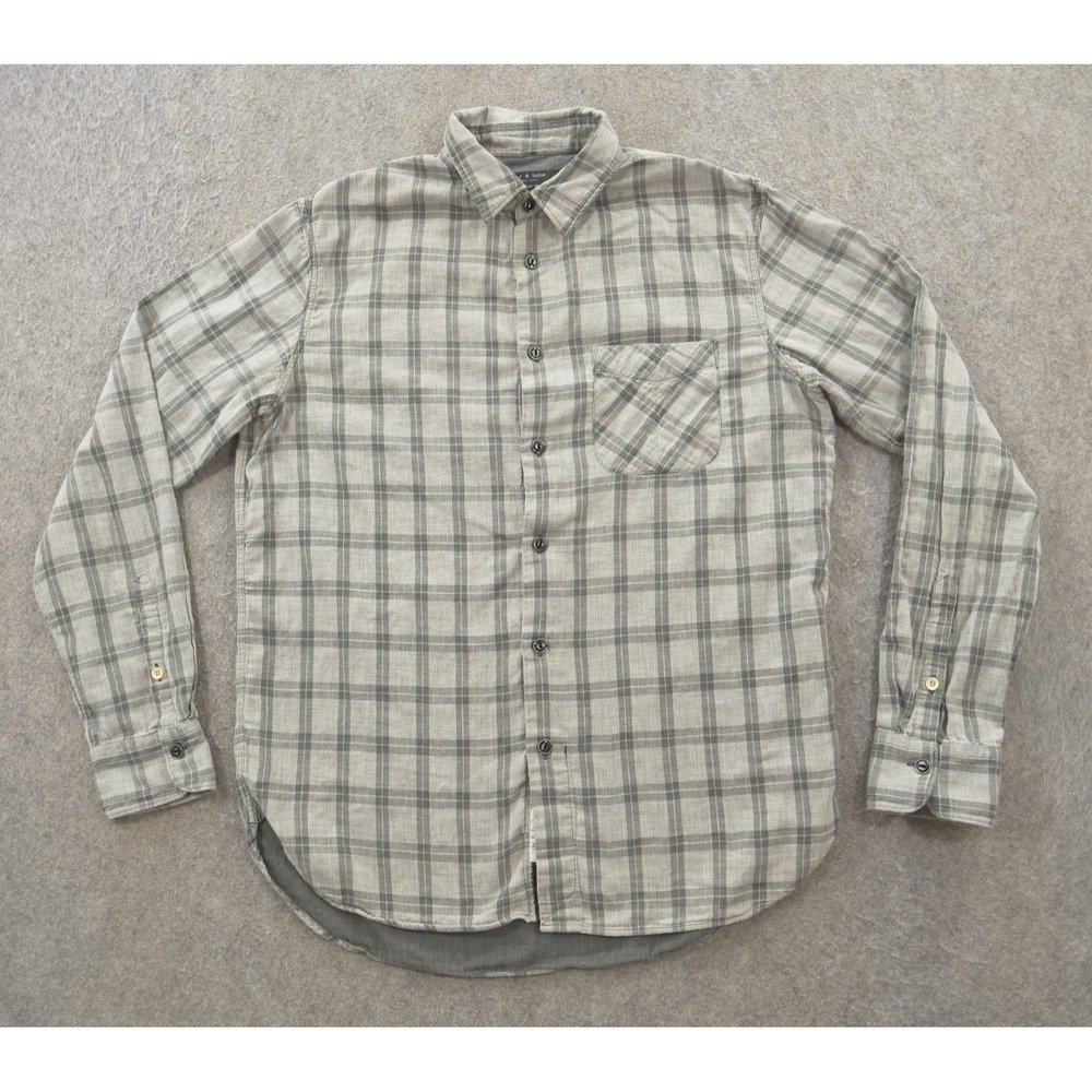 Rag & Bone Shirt Mens Medium Gray Button Up Plaid Long Sleeve Classic